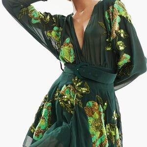 Elegant Green Floral Dress